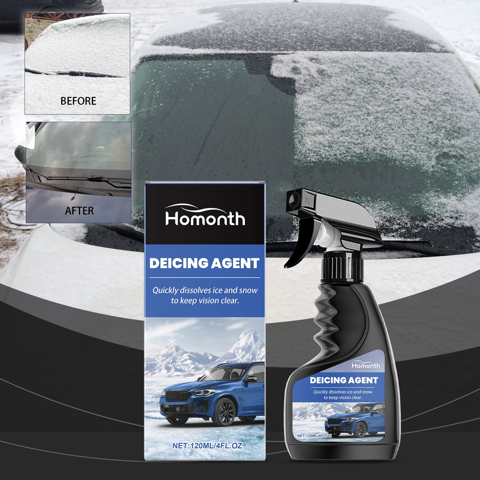 Homonth Windshield Defrosting Spray Car Window Glass Anti-Fog Clear Vision Dust Removal Anti-Freeze Agent
