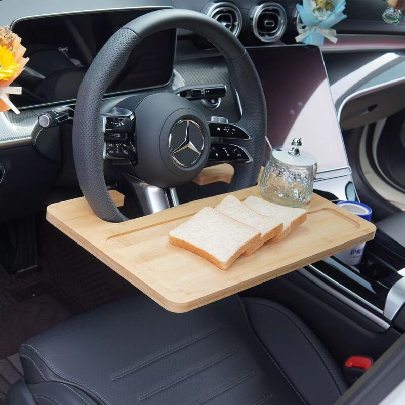 Bamboo car steering wheel dining table laptop tray multifunctional bracket portable car dining table tray
