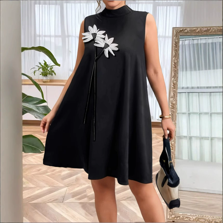 Черное платье с объемной конструкцией для отдыха, европейский стиль, slim fit
