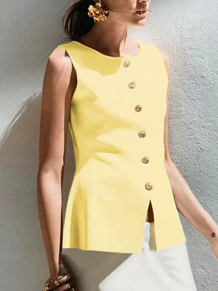 2026 Summer Solid Color Sleeveless Knitted Cardigan for Women, Slim Fit, Thin, Elegant Commuter Sweater Jacket, Cross-Border