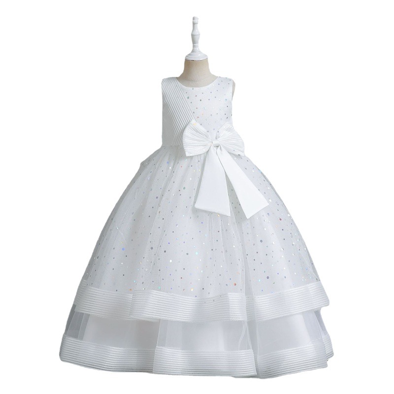 En stock al por mayor ropa para niños vestido de lunares para niños vestido de princesa arco grande vestido de niña de flores femenino vestido de niños de gama alta