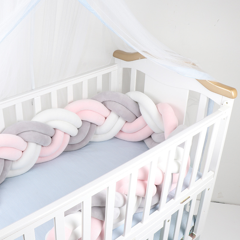 Cama de bebé tela cama cerca bolsa suave seis hebras trenzadas alta trenzada antichoque barrera de bebé grado madre