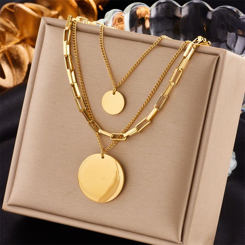 23g Weight Wholesale Jewelry Elegant Round Solid Color Titanium Steel Chain Pendant Necklace