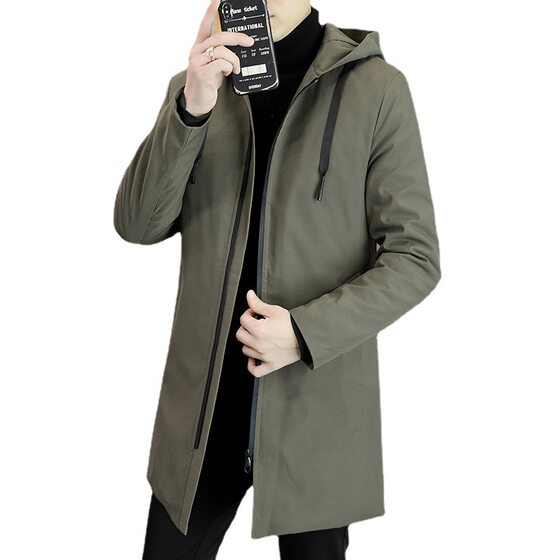 Cross-border supply solid color mid-length thick cotton-padded jacket men's winter New Youth warm hooded cotton-padded jacket