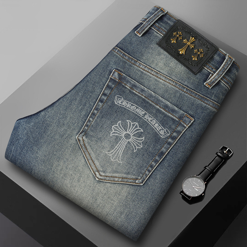 Big Brand Trendy Digital Print Jeans for Men, Versatile Slim-Fit Straight-Leg Stretch Pants, New Autumn/Winter 2025 Collection