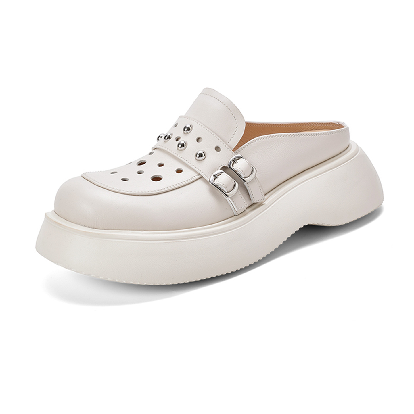 Dép sandal nữ đế dày quai chữ V mũi bao bít — đen
