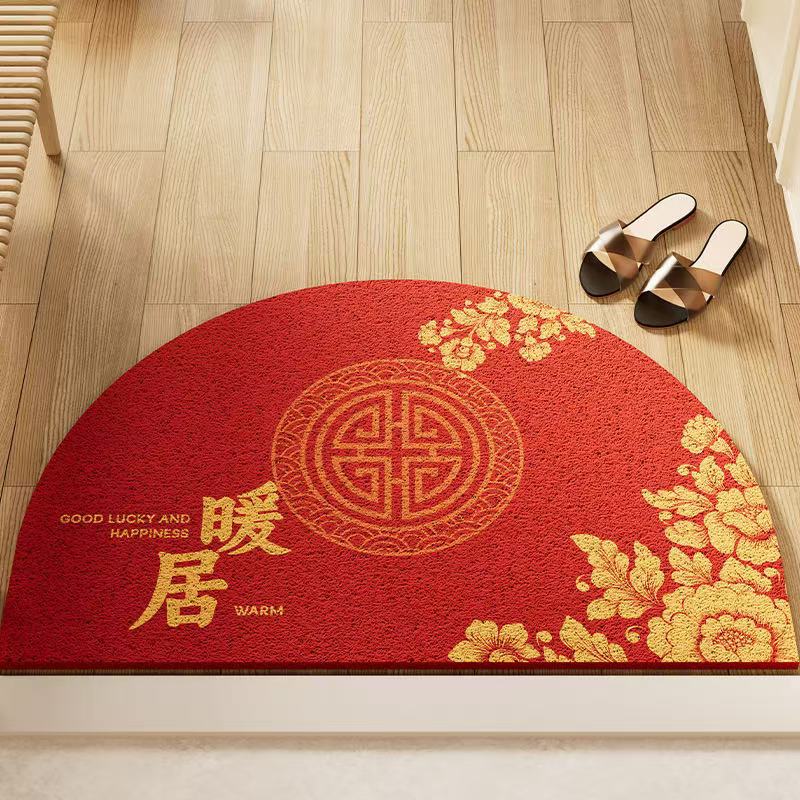Semicircular anillo de seda de Año Nuevo puerta de entrada alfombra puerta de entrada alfombra exterior alfombra de celebración roja doméstica