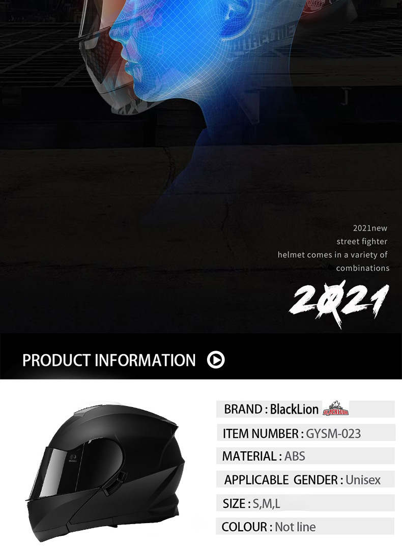 Bld Cross-Border Wholesale Bailide Motorcycle Helmet Flip-Up Visor Anti-Fog Breathable All-Season Full-Face Helmet