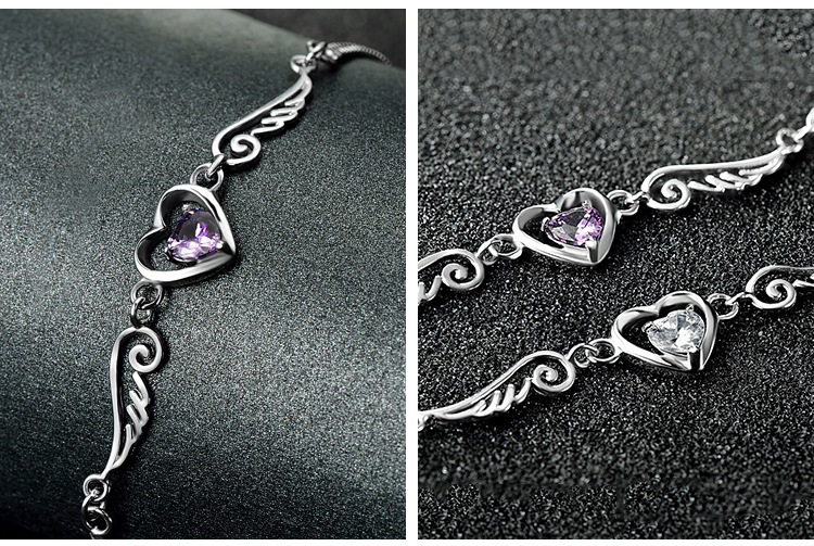 S925 Sterling Silver Heart Diamond Wings Bijoux En Argent Simples Coréens display picture 2