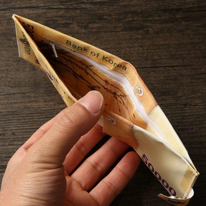 Short Wallet Canvas Card Holder, Compact 10.5×8.5×0.8 cm, Printed Currency Designs