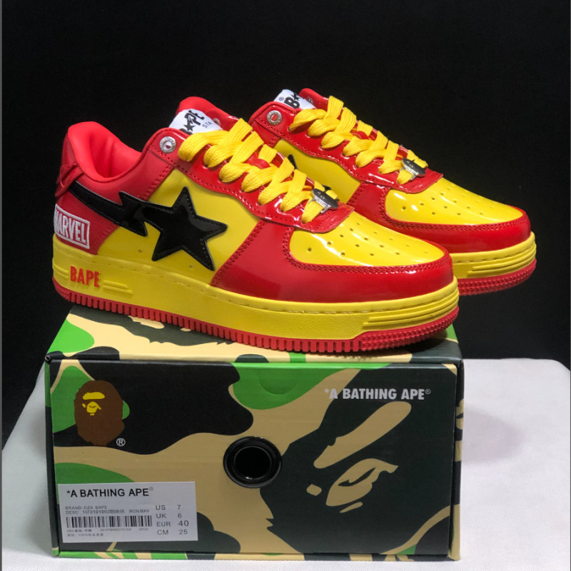 Bape Sta猿人頭空軍連名漫威白黒パンダの漆皮の厚い底が高くなりました。|undefined