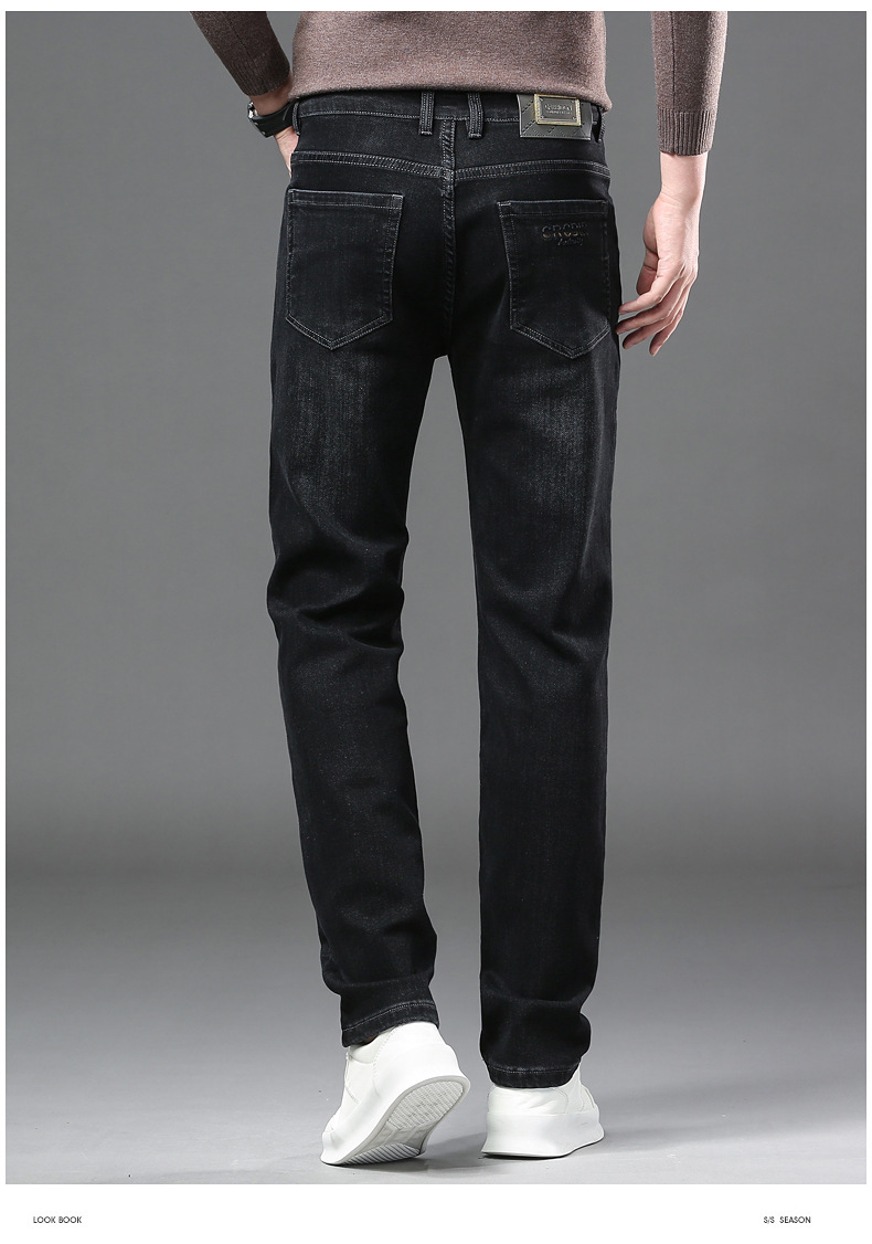 Men's Winter Thickened Jeans Cotton Elastic Straight Leg Trousers_voghion.com