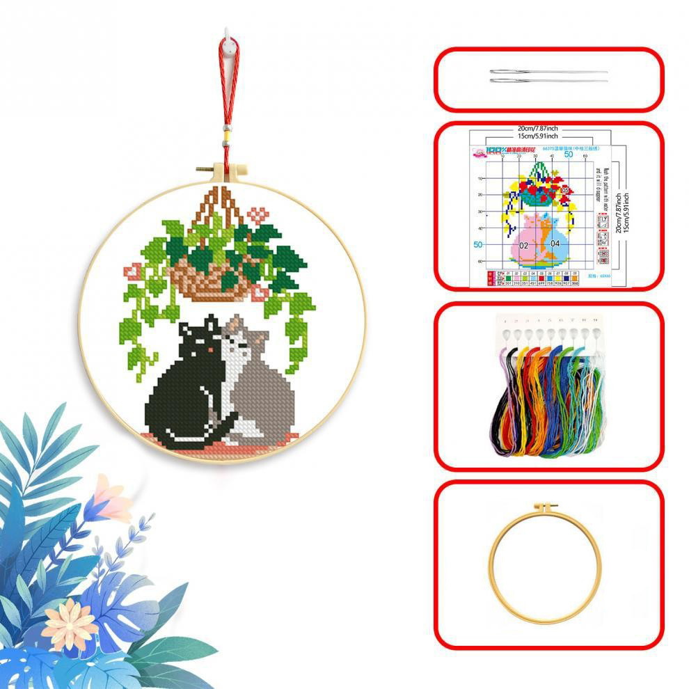 Mona Lisa Real Niños Pequenas de bordado cruzado Gato con flores dibujos animados minimalistas principiantes rompecabezas hechos a mano image 9