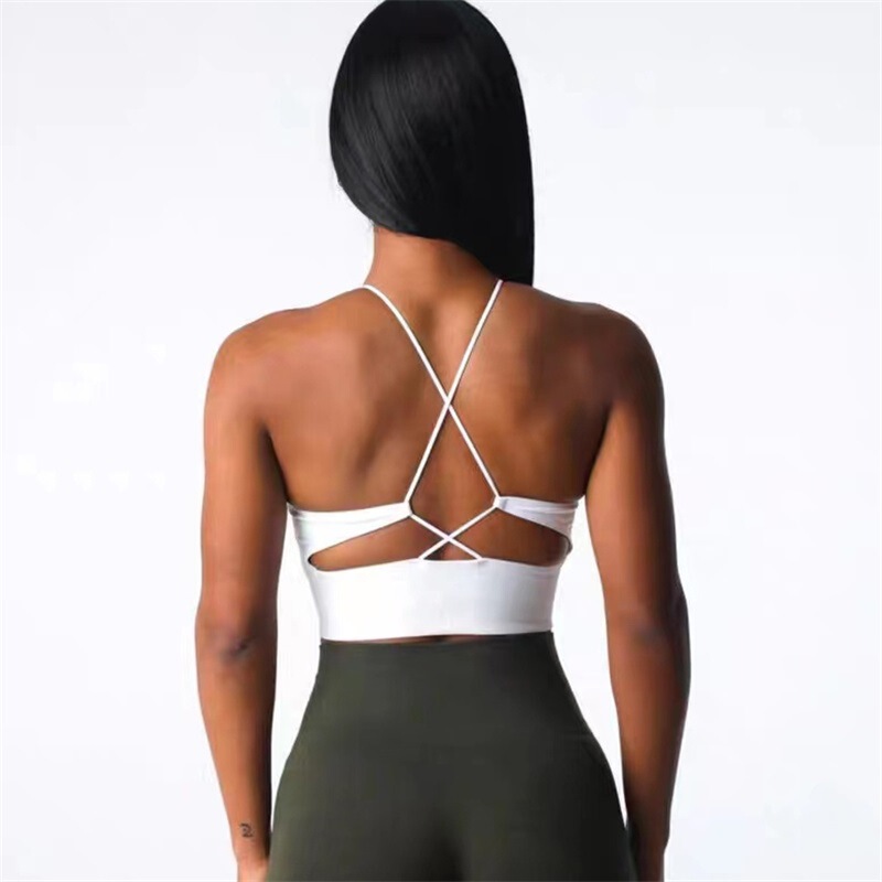 Back cross sports underwear thin shoulder strap sexy quick-drying tight yoga running sports bra female shockproof outer wear