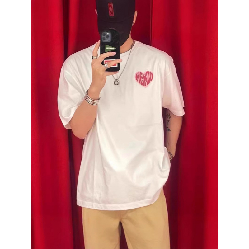 France Paris Kenzo White T-Shirt Short-Sleeved Men's 2025 New Summer Round Neck Embroidered Heart Letter Top France Paris Kenzo White T-Shirt Short-Sleeved Men's 2025 New Summer Round Neck Embroidered Heart Letter Top