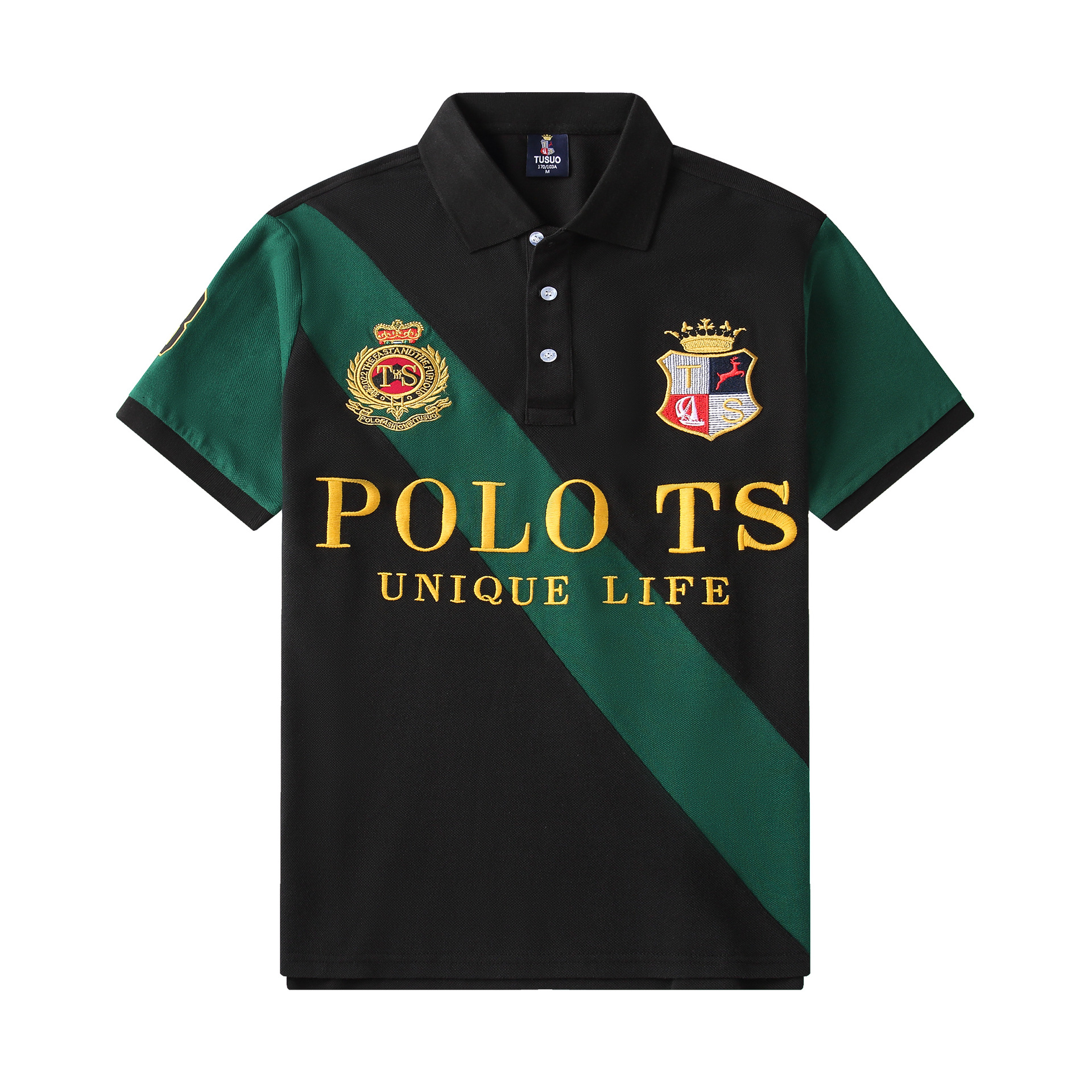 Polo deportivo nuevo de estilo británico para hombre, manga corta, casual transfronterizo, costuras diagonales, bloques de color, algodón, talla grande, golf.