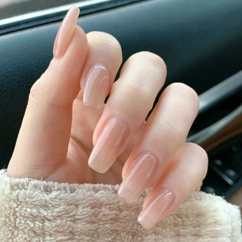 Pure Nude Color False Nails Brightening Skin Color Whitening Simple Sweet Girl Mid-Length European Style Finished Armor
