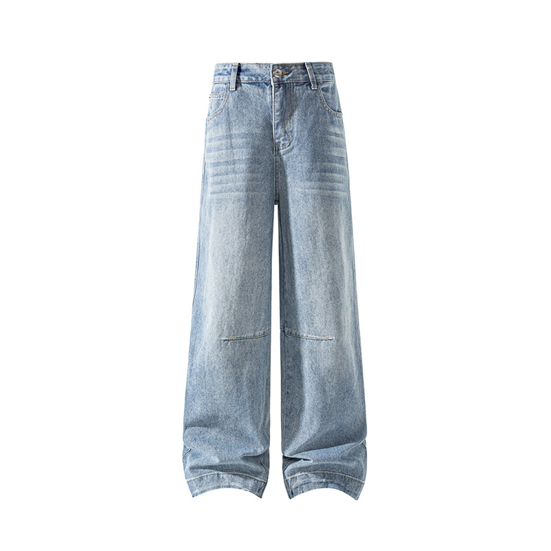 Amerikanischer Deconstructed Cleanfit Curved-Cut Jeans für Herren, Herbst- und Wintertrend, Marke Washed Straight-Leg_voghion.com