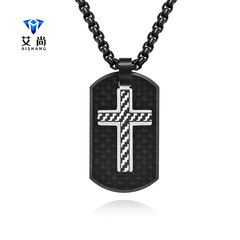Original Design European and American Men's Stainless Steel Military Pendant Retro Fashion Hip-Hop Trend Carbon Fiber Titanium Steel Necklace