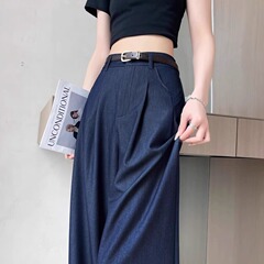 紺色の天糸ソフトデニムパンツ2025の新しいサイズの女性太ったmmが痩せている氷糸ワイドパンツ夏の薄いタイプ