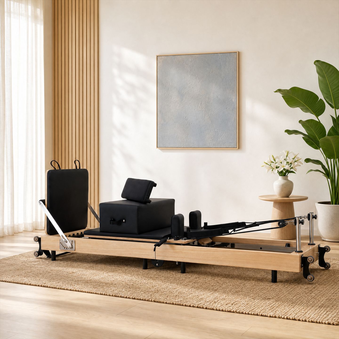 Cama de Pilates plegable, equipo de fitness para entrenamiento comercial en estudio de yoga, reformer.