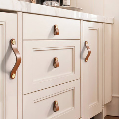 彩色加長加厚純皮質黃銅北歐兒童房防撞拉手櫃門衣櫃抽屜皮革把手