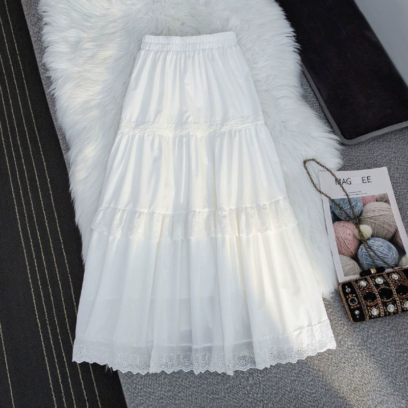 Сладкая тяжелая кружева с полым тортом юбка женский 2024 весна и лето новая тонкая талия с высокой талией