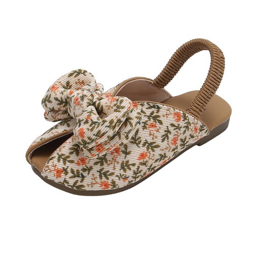 New leopard print girls' summer sandals fish mouth slippers with soft bottom, bowknot head cover, princess style, casual and fashionable