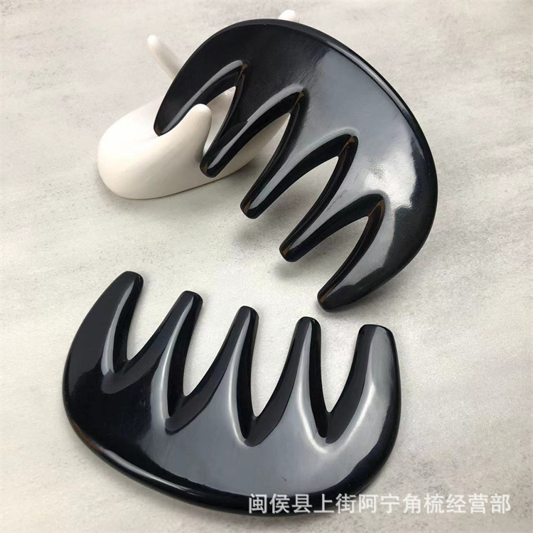 Water Buffalo Horn Five-Tooth Comb Massage Comb for Scalp Gua Sha Therapy 0.7cm+ Thick Black 9.5cm key features