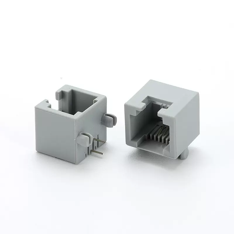 RJ11连接器网络接插口灰色 全塑立式连接器 53mini 6P2C90度
