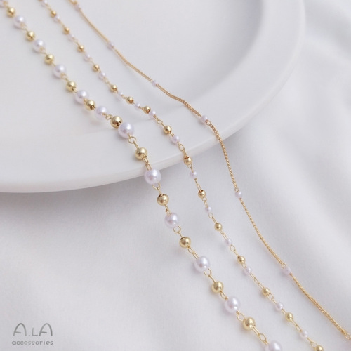 14K gold plated genuine pearl separated bead imitation pearl chain handmade DIY bracelet necklace jewelry loose chain separated bead chain