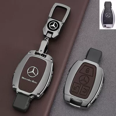Car key bag Glb220 Car C260L Male Gle350 - leather-texture-style-b-3-button-leather-texture-tea-brown-label-adhered-metal-buckle