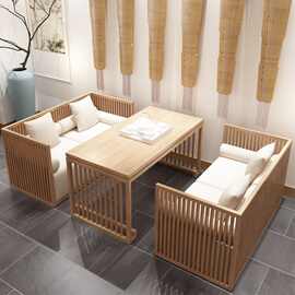 新中式铁艺沙发组合现代简约原木色民宿酒店会所茶楼卡座家具现货