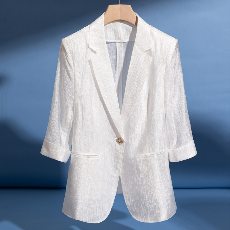 【Premium Quality】High-End White Acetate Blazer for Women, Summer Thin Style, Single-Button Casual Women's Jacket