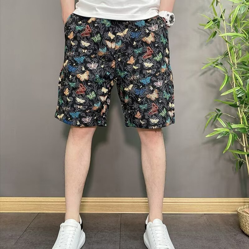 Summer New Korean Style Trendy Butterfly Shorts Men's Fashion Versatile Handsome Five-Point Pants Loose High-End Beach Pants