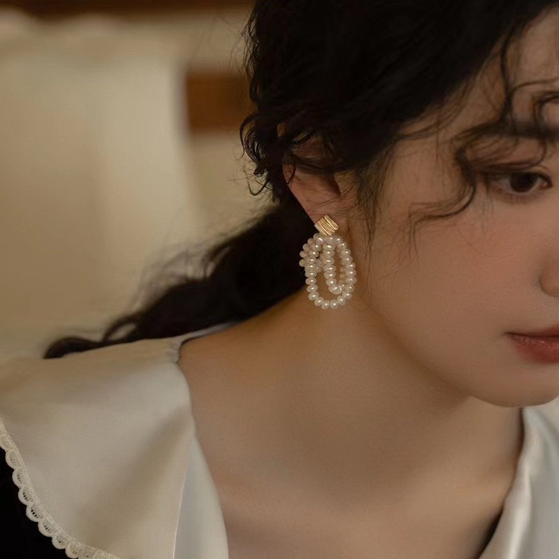 感天然淡水流苏珍珠耳环女S925法式复古巴洛克