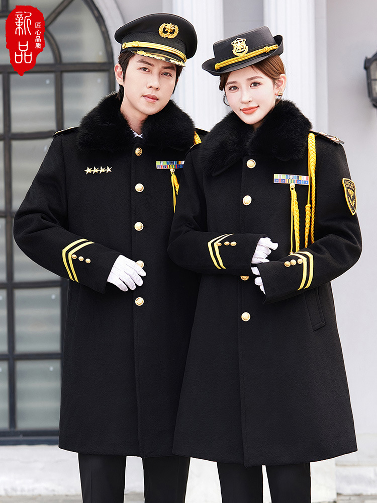Security clothing woolen coat winter image post uniform coat residential property work clothes men's and women's long cotton-padded coat