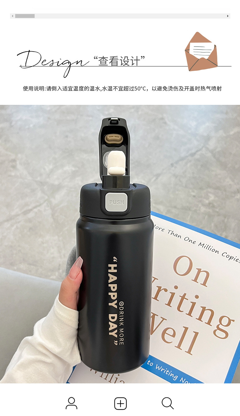 Wholesale of Yongkang fresh and simple double-drinking large-capacity insulated cups with straws, fitness and sports couple water cups and insulated kettles pic 30