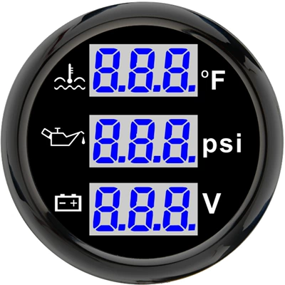 automobile instrument: Engine Voltmeter, Three-In-One Multi-Function - cx6187b-blue-psi-black-plate-and-black-cover