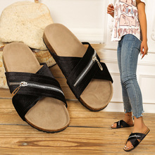 外贸大码拉链装饰松糕软木拖鞋女夏季新款沙滩户外舒适交叉休闲鞋