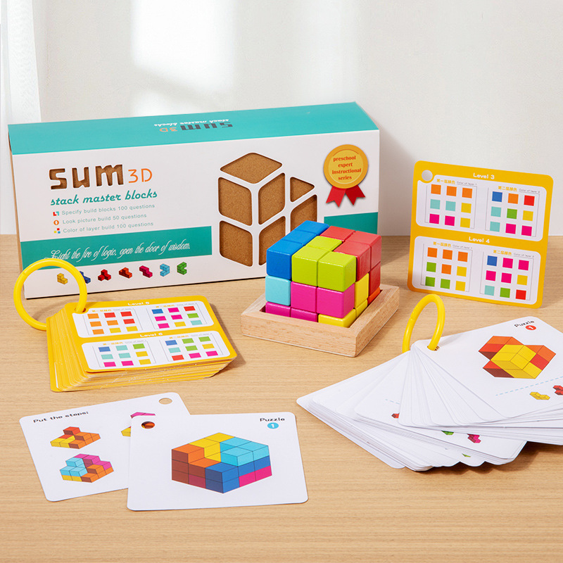 Juguetes de madera puzzle espacio tridimensional puzzle pensamiento entrenamiento de bloques de construcción infantil puzzle juguetes al por mayor