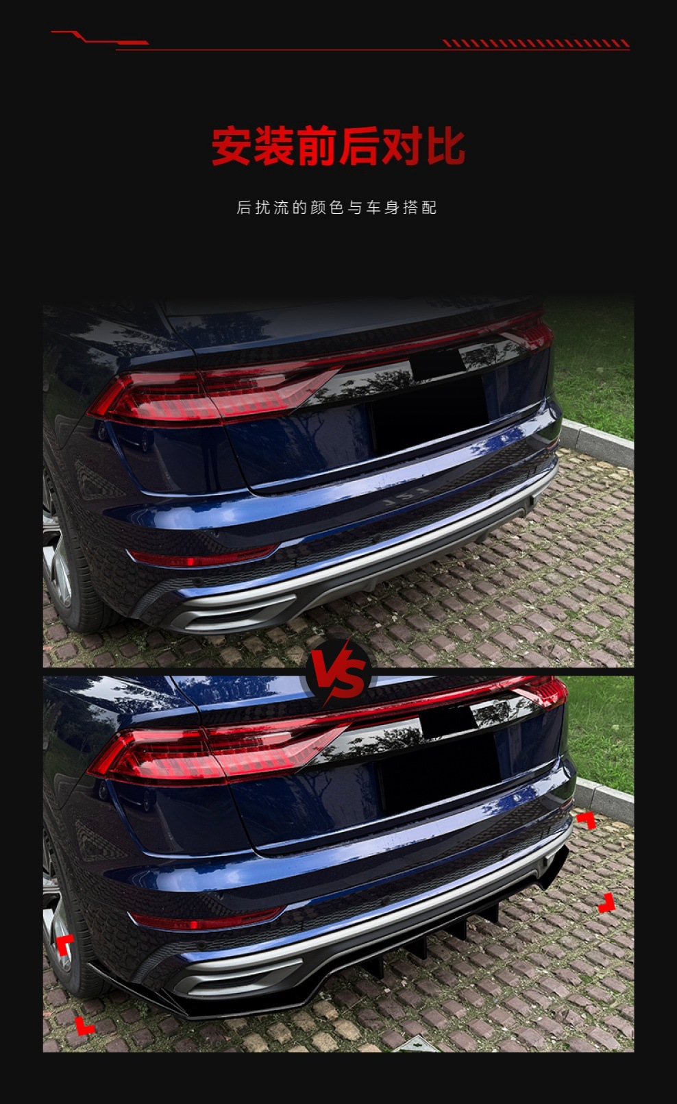 Suitable for 2019-2023 Audi Q8 4M Sline, specialized integrated rear lip diffuser spoiler modification