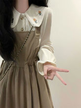 初秋女装新款森系复古显瘦连衣裙刺绣上衣长款风穿搭甜美两件套装