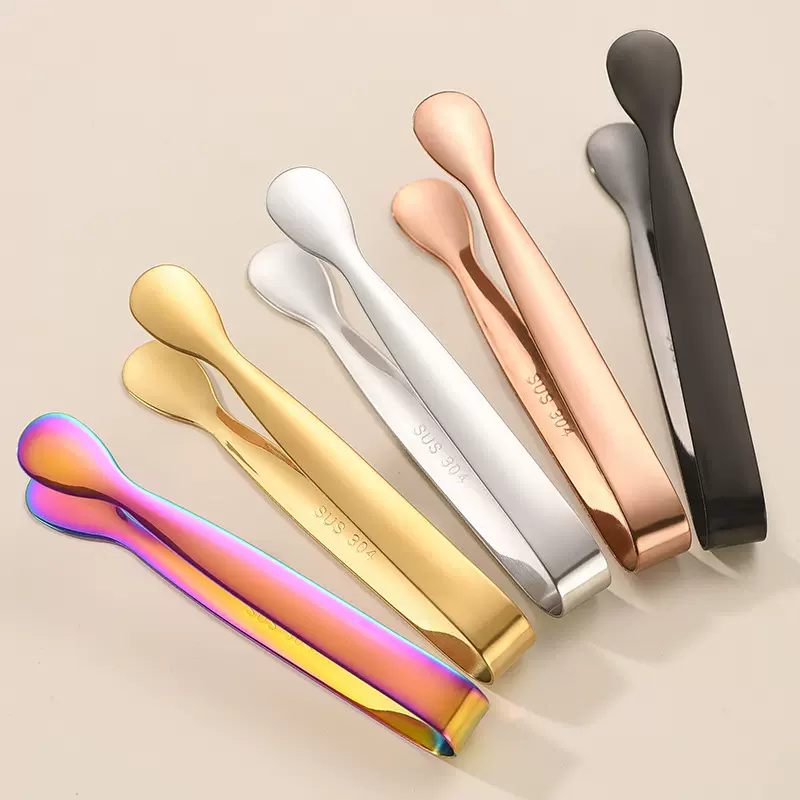 跨境304不锈钢玫瑰花纹方糖糖夹酒吧冰块夹子冰夹食品夹