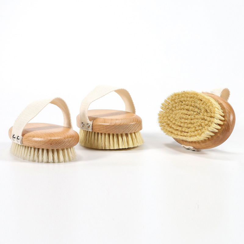 Beech Sisal Bath Brush Body Cleansing Brush Exfoliating Body Dry Brush Boar Bristle Handheld Bath Brush Bath Rub Brush