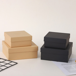 Gift Box Packaging Box Empty Box Kraft Paper Export World Cover Small Box Black Gift Box Pure Color Simple Gift Box