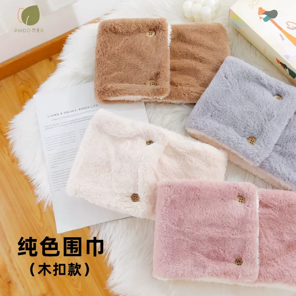 Camanduo winter double-layer thickened solid color scarf winter popular Korean style versatile faux rabbit fur warm scarf