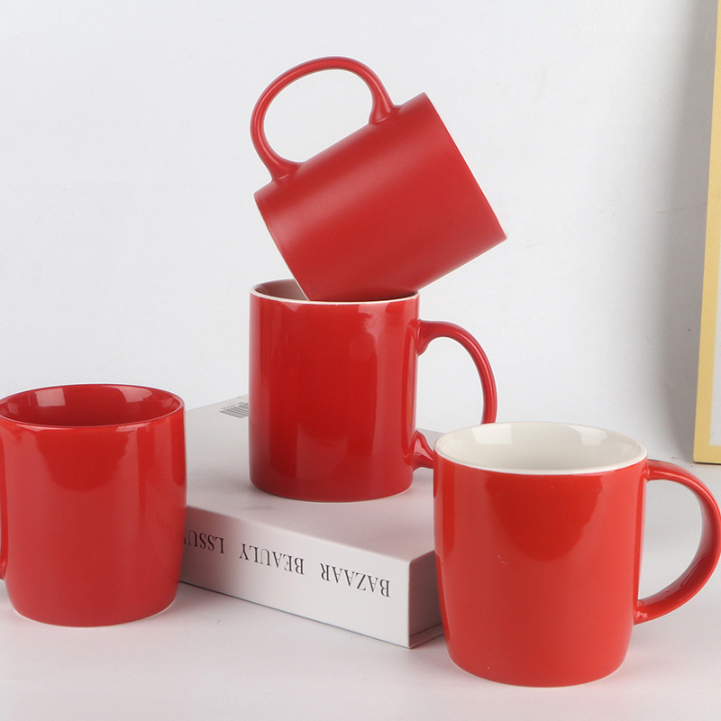 Taza de cerámica roja simple imprimible LOGO taza de agua de oficina taza de café taza de regalo de pareja