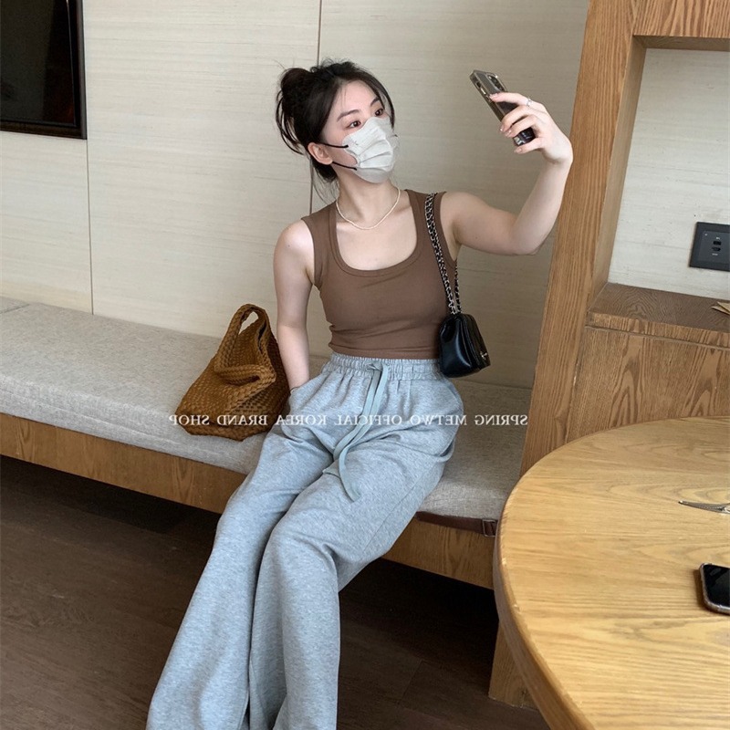 METWO cóncavo cuello negro con coaster chaleco camisola verano pecho grande corto casual temperamento superior desgaste exterior desgaste interior