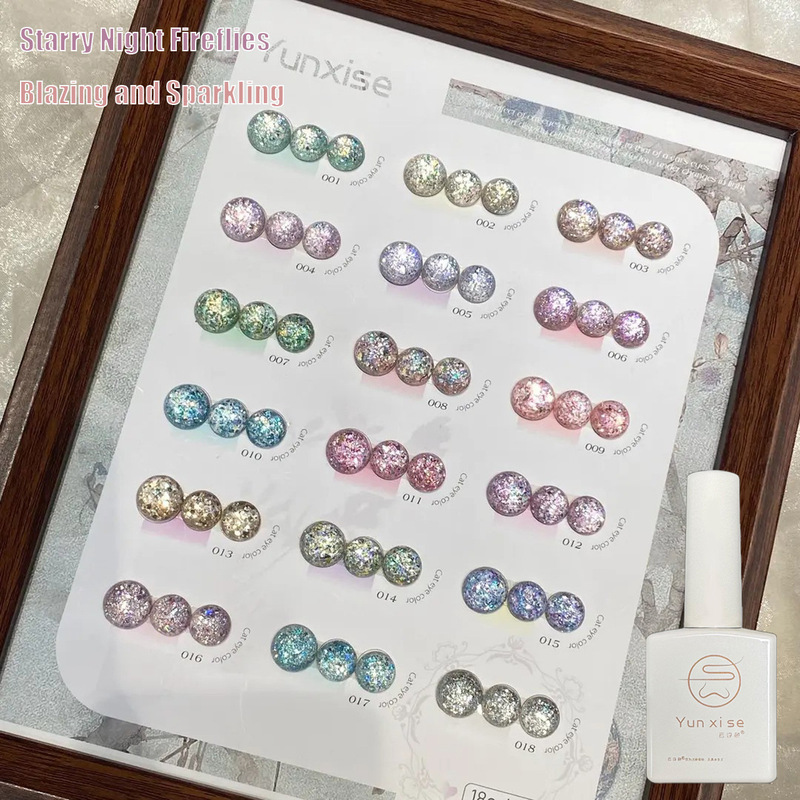 Tiktok Cross-Border Nail Polish with Crushed Diamonds and Glitter, 15Ml*18Pcs, Includes Color Swatch Shein